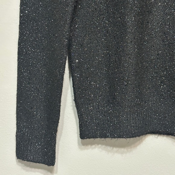 Ann Taylor Women Black Sparkle Mock Neck Long Sleeve Knit Sweater Size S Holiday - Picture 3 of 9